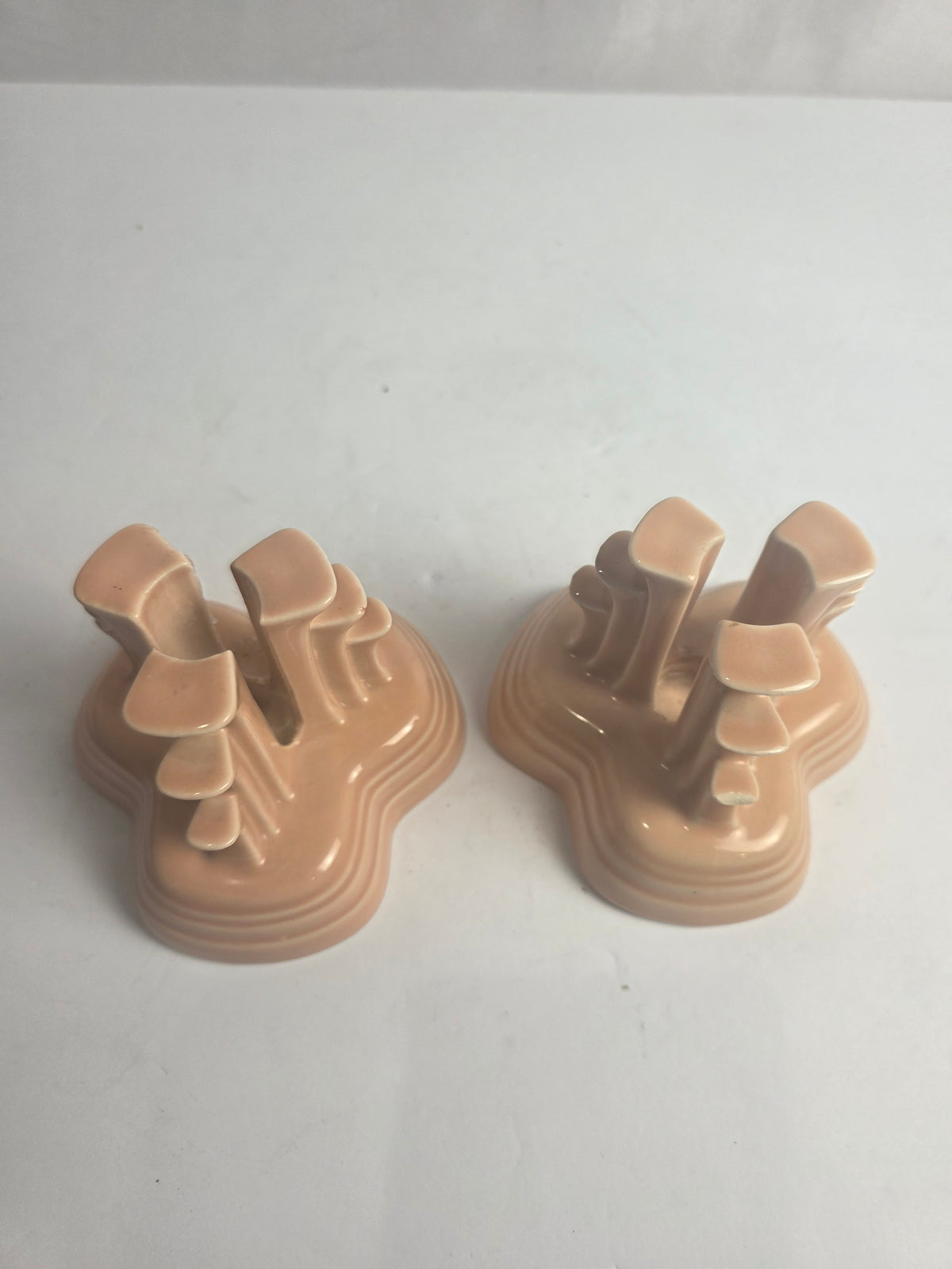 Vtg. Set of Peach Fiesta Candlestick Holders (2)