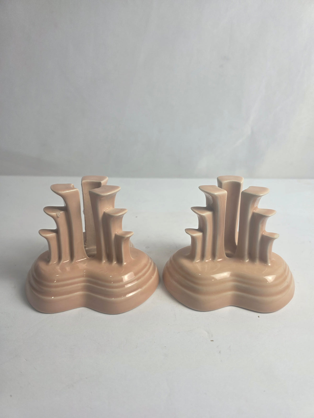 Vtg. Set of Peach Fiesta Candlestick Holders (2)