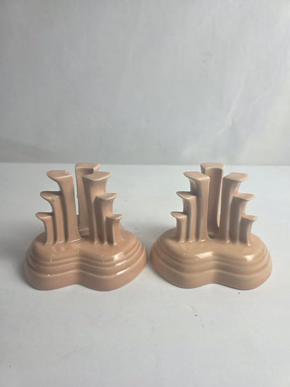 Vtg. Set of Peach Fiesta Candlestick Holders (2)