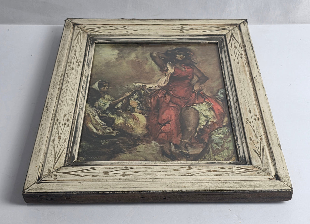 Vtg. Red Dress Lady Print