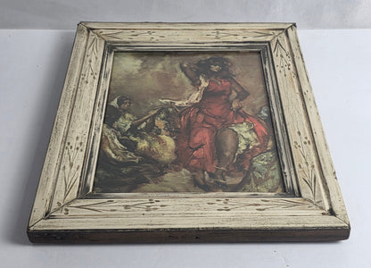 Vtg. Red Dress Lady Print