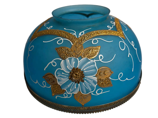 Vintage Hand Decorated Glass Lamp Shade, Blue, Large CSHW